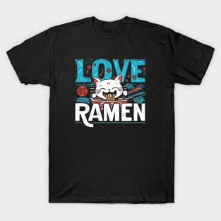 Kawaii Anime Cat Eating Ramen Noodles T-Shirt